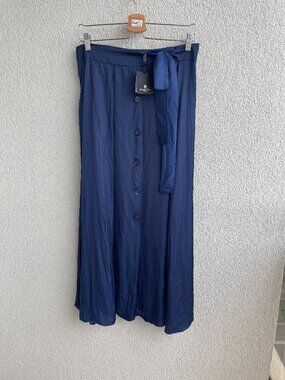 size L, Massimo Dutti Navy Satin Maxi Skirt NWT